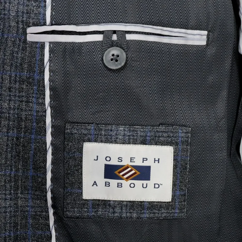 Joseph Abboud Sport Coat Mens 46R Gray Plaid Wool Jacket Lined Blazer Preppy